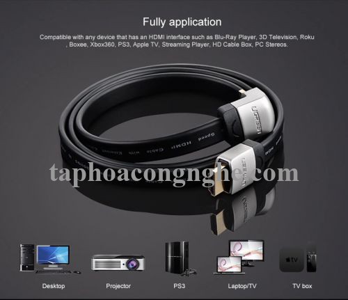 Ugreen 10284 3M màu Đen Cáp tín hiệu HDMI chuẩn 1.4 đầu góc 90 độ HD122 30010284